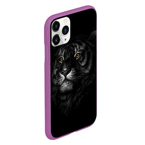 Чехол iPhone 11 Pro матовый Голова хищного тигра / 3D-Фиолетовый – фото 2