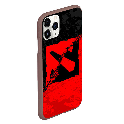 Чехол iPhone 11 Pro матовый DOTA 2 RED BLACK LOGO, БРЫЗГИ КРАСОК / 3D-Коричневый – фото 2