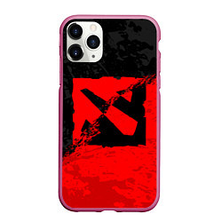 Чехол iPhone 11 Pro матовый DOTA 2 RED BLACK LOGO, БРЫЗГИ КРАСОК, цвет: 3D-малиновый