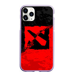 Чехол iPhone 11 Pro матовый DOTA 2 RED BLACK LOGO, БРЫЗГИ КРАСОК, цвет: 3D-светло-сиреневый