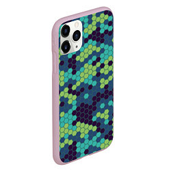 Чехол iPhone 11 Pro матовый Зеленые соты в мозаике, цвет: 3D-розовый — фото 2