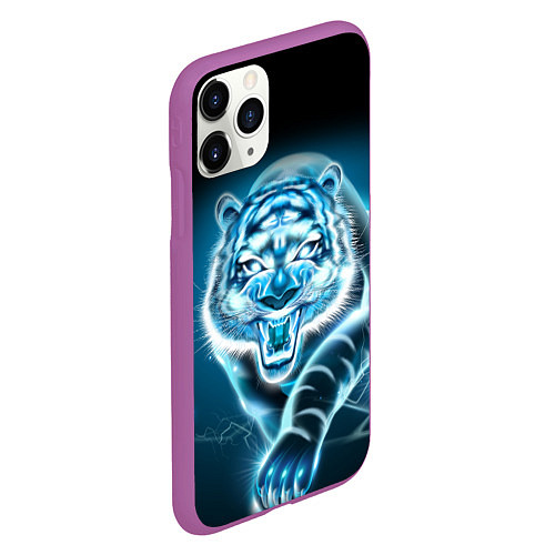 Чехол iPhone 11 Pro матовый НЕНОНОВЫЙ ТИГР 2022 NEON TIGER NEW YEAR / 3D-Фиолетовый – фото 2