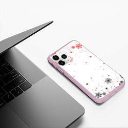 Чехол iPhone 11 Pro матовый НОВОГОДНИЕ СНЕЖИНКИ ЧЁРНО КРАСНЫЕ 2022, цвет: 3D-розовый — фото 2