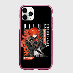 Чехол iPhone 11 Pro матовый Genshin Impact, Дилюк, цвет: 3D-малиновый