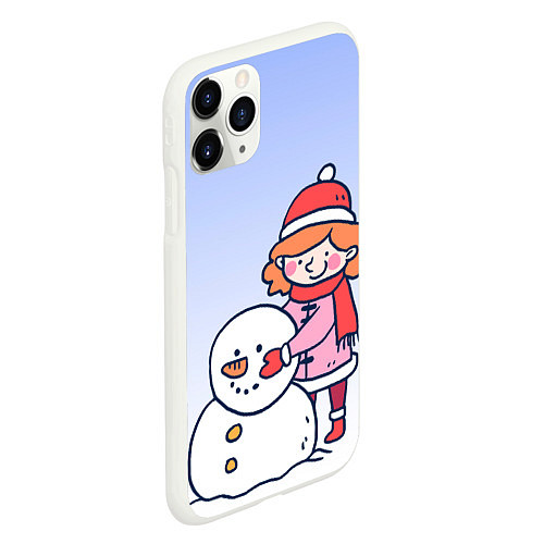 Чехол iPhone 11 Pro матовый Девочка лепит снеговика / 3D-Белый – фото 2