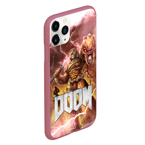 Чехол iPhone 11 Pro матовый Брутальный DoomGay Hell rock / 3D-Малиновый – фото 2