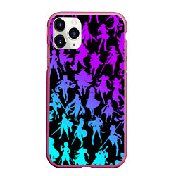 Чехол iPhone 11 Pro матовый GENSHI IMPACT HEROES NEON НЕОНОВЫЙ УЗОР, цвет: 3D-малиновый