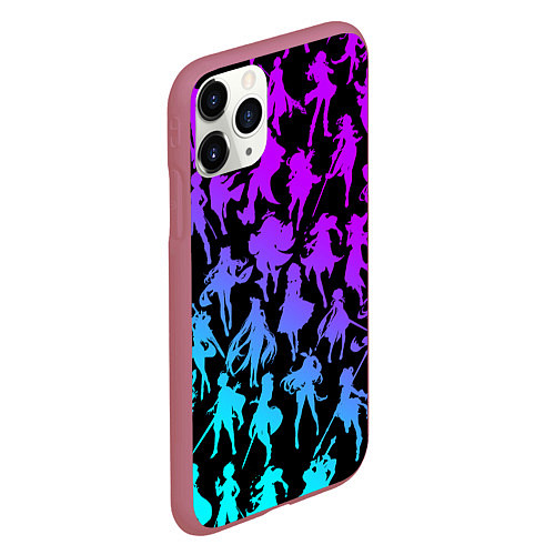 Чехол iPhone 11 Pro матовый GENSHI IMPACT HEROES NEON НЕОНОВЫЙ УЗОР / 3D-Малиновый – фото 2