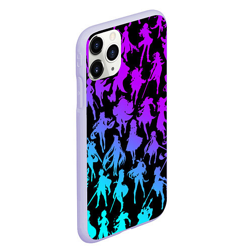 Чехол iPhone 11 Pro матовый GENSHI IMPACT HEROES NEON НЕОНОВЫЙ УЗОР / 3D-Светло-сиреневый – фото 2