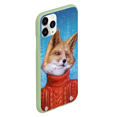 Чехол iPhone 11 Pro матовый НОВОГОДНИЙ ЛИС CHRISTMAS FOX / 3D-Салатовый – фото 2