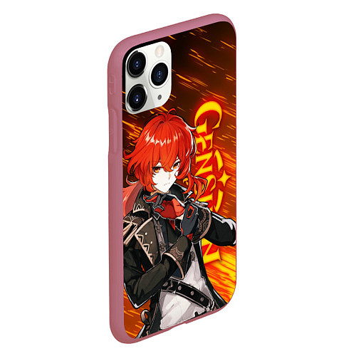 Чехол iPhone 11 Pro матовый GENSHIN IMPACT, ДИЛЮК DILUC / 3D-Малиновый – фото 2