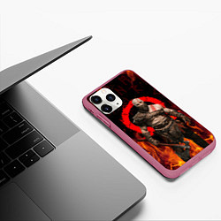 Чехол iPhone 11 Pro матовый GOD OF WAR РАГНАРЁК, КРАТОС В ОГНЕ, цвет: 3D-малиновый — фото 2