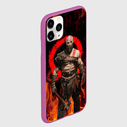 Чехол iPhone 11 Pro матовый GOD OF WAR РАГНАРЁК, КРАТОС В ОГНЕ, цвет: 3D-фиолетовый — фото 2