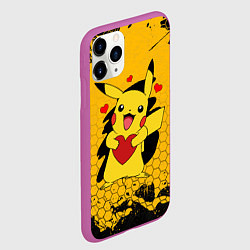 Чехол iPhone 11 Pro матовый ПОКЕМОНЫ, ПИКАЧУ ДЕРЖИТ СЕРДЦЕ, цвет: 3D-фиолетовый — фото 2