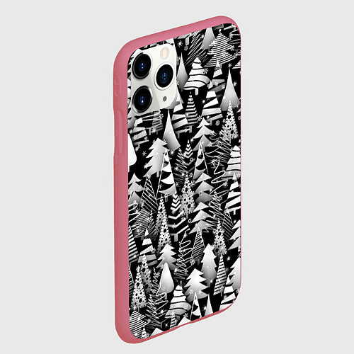 Чехол iPhone 11 Pro матовый Лес абстрактных ёлок / 3D-Малиновый – фото 2