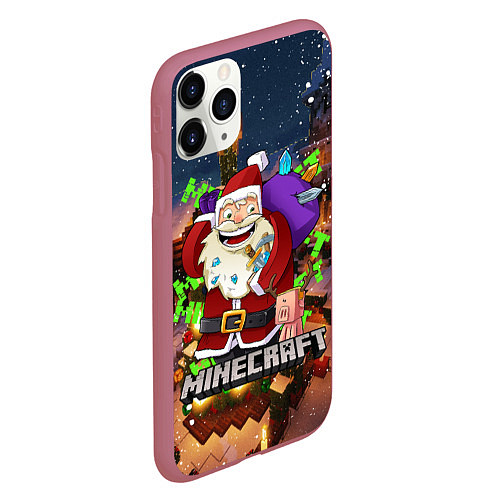 Чехол iPhone 11 Pro матовый НОВОГОДНЯЯ ЁЛКА В МАЙНКРАФТ SANTA CLAUS / 3D-Малиновый – фото 2