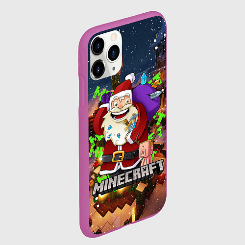Чехол iPhone 11 Pro матовый НОВОГОДНЯЯ ЁЛКА В МАЙНКРАФТ SANTA CLAUS / 3D-Фиолетовый – фото 2
