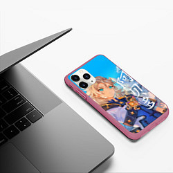 Чехол iPhone 11 Pro матовый Genshin Impact: Albedo, цвет: 3D-малиновый — фото 2