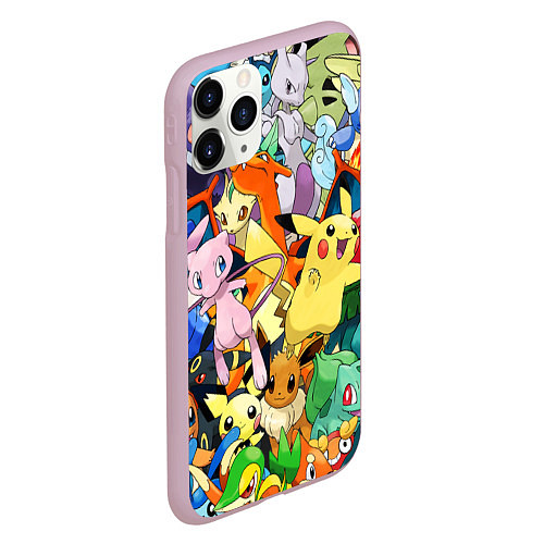 Чехол iPhone 11 Pro матовый АНИМЕ, ПОКЕМОНЫ ВСЕ ПЕРСОНАЖИ POKEMON / 3D-Розовый – фото 2