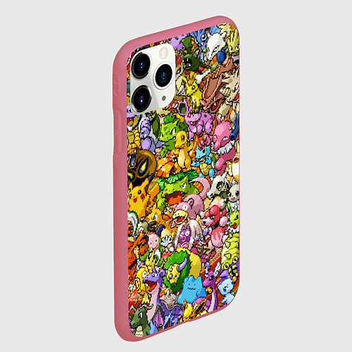 Чехол iPhone 11 Pro матовый ПОКЕМОНЫ В ПИКСЕЛЯХ PIXEL POKEMON / 3D-Малиновый – фото 2