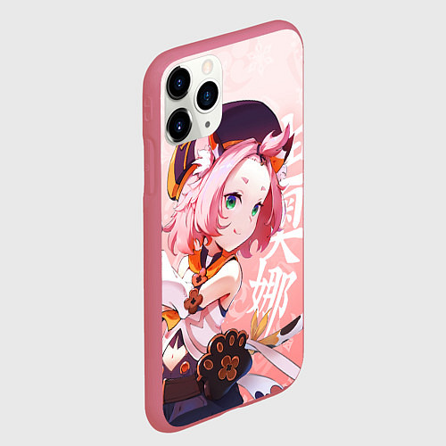 Чехол iPhone 11 Pro матовый Диона - Геншин Импакт / 3D-Малиновый – фото 2