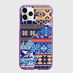 Чехол iPhone 11 Pro матовый НОВОГОДНИЙ УЗОР ОЛЕНИ И МЕДВЕДИ НОВЫЙ ГОД 2022, цвет: 3D-фиолетовый