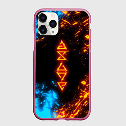 Чехол iPhone 11 Pro матовый СИМВОЛЫ ВЕДЬМАКА ОГОНЬ И ВОДА, цвет: 3D-малиновый