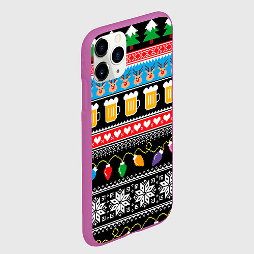 Чехол iPhone 11 Pro матовый Новогодний пивной узор / 3D-Фиолетовый – фото 2