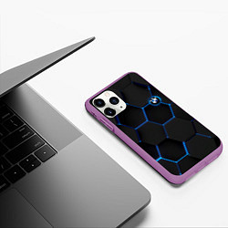 Чехол iPhone 11 Pro матовый BMW blue neon theme, цвет: 3D-фиолетовый — фото 2