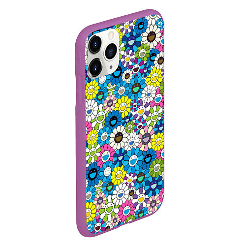 Чехол iPhone 11 Pro матовый Takashi Murakami Улыбающиеся цветы / 3D-Фиолетовый – фото 2