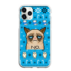 Чехол iPhone 11 Pro матовый Grumpy КОТ МЕМ НОВОГОДНИЙ, цвет: 3D-белый