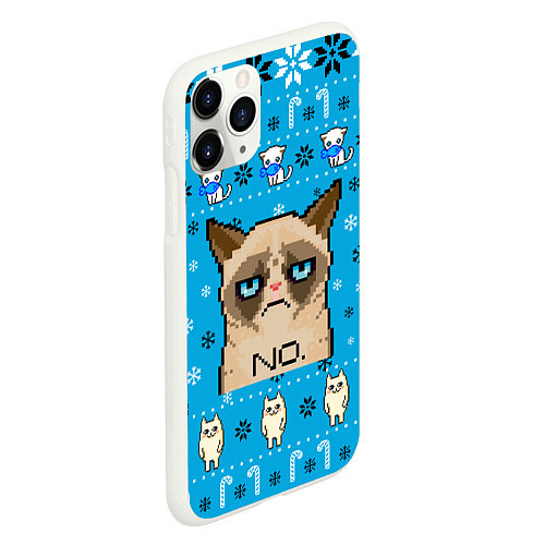 Чехол iPhone 11 Pro матовый Grumpy КОТ МЕМ НОВОГОДНИЙ / 3D-Белый – фото 2