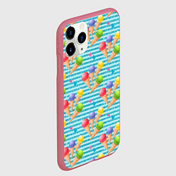Чехол iPhone 11 Pro матовый Разноцветное мороженое паттерн, цвет: 3D-малиновый — фото 2