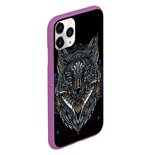 Чехол iPhone 11 Pro матовый ЭТНИЧЕСКАЯ ЛИСА FOX ABSTRACT / 3D-Фиолетовый – фото 2