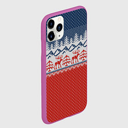 Чехол iPhone 11 Pro матовый ВЯЗАНЫЙ УЗОР С ОЛЕНЯМИ, цвет: 3D-фиолетовый — фото 2