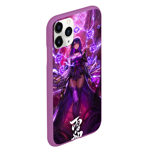 Чехол iPhone 11 Pro матовый Shogun raiden рассекающая молнию геншин / 3D-Фиолетовый – фото 2