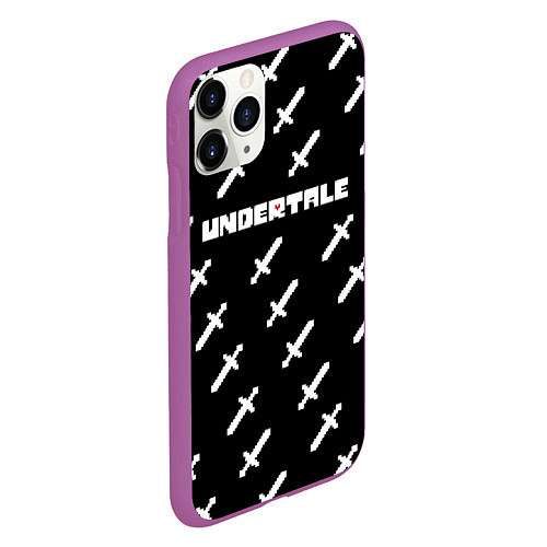 Чехол iPhone 11 Pro матовый UNDERTALE LOGO СРАЖЕНИЕ, МЕЧИ / 3D-Фиолетовый – фото 2