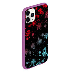 Чехол iPhone 11 Pro матовый НЕОНОВЫЕ СНЕЖИНКИ, НОВЫЙ ГОД 2022, цвет: 3D-фиолетовый — фото 2