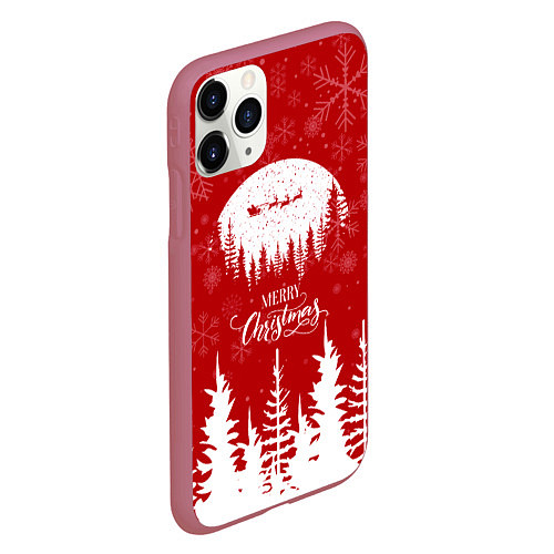 Чехол iPhone 11 Pro матовый Merry Christmas Новогодний шар / 3D-Малиновый – фото 2