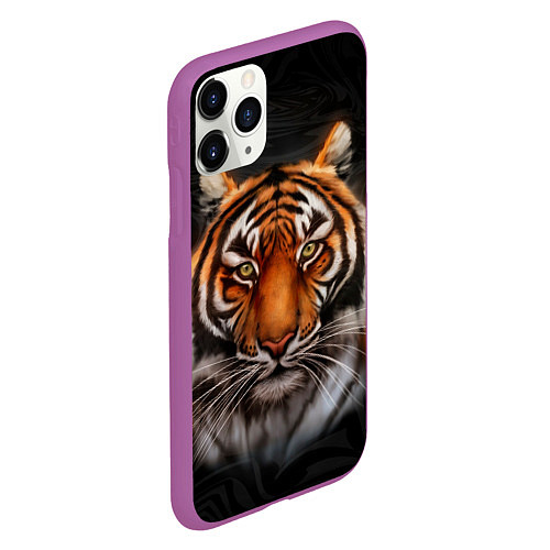 Чехол iPhone 11 Pro матовый Реалистичный тигр Realistic Tiger / 3D-Фиолетовый – фото 2