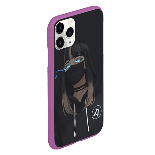 Чехол iPhone 11 Pro матовый Девочка в маске / 3D-Фиолетовый – фото 2