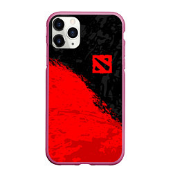 Чехол iPhone 11 Pro матовый DOTA 2 RED LOGO, БРЫЗГИ КРАСОК, цвет: 3D-малиновый