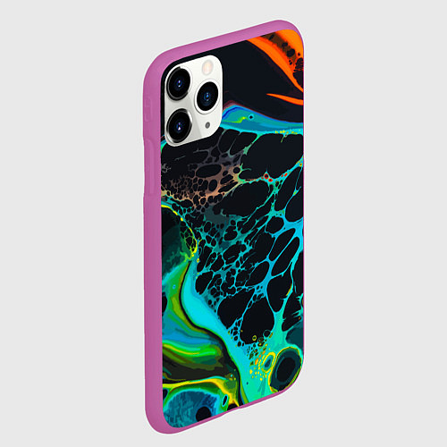 Чехол iPhone 11 Pro матовый Огни большого города / 3D-Фиолетовый – фото 2