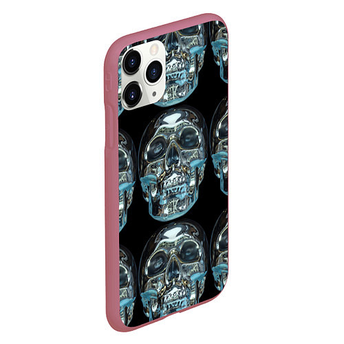 Чехол iPhone 11 Pro матовый Skulls pattern 2028 / 3D-Малиновый – фото 2