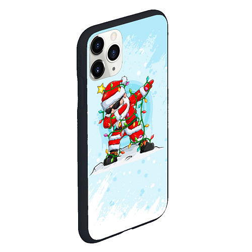 Чехол iPhone 11 Pro матовый Santa Dabbing в гирлянде / 3D-Черный – фото 2