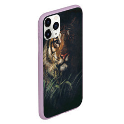 Чехол iPhone 11 Pro матовый Голова тигра, цвет: 3D-сиреневый — фото 2
