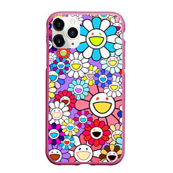 Чехол iPhone 11 Pro матовый Цветы Takashi Murakami, цвет: 3D-малиновый