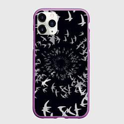 Чехол iPhone 11 Pro матовый Веер птиц, цвет: 3D-фиолетовый