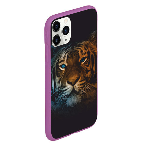 Чехол iPhone 11 Pro матовый Тигр с голубыми глазами / 3D-Фиолетовый – фото 2