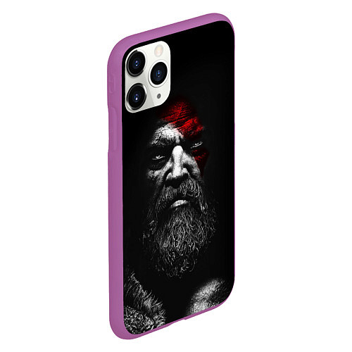 Чехол iPhone 11 Pro матовый ЛИЦО КРАТОСА, БОГ ВОЙНЫ GOD OF WAR / 3D-Фиолетовый – фото 2